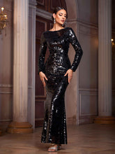 Classic Black Long Sleeve Sequin Prom Dress